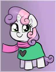 Size: 1428x1845 | Tagged: safe, artist:heretichesh, ralsei (deltarune), sweetie belle (mlp), equine, fictional species, mammal, pony, unicorn, deltarune, friendship is magic, hasbro, my little pony, clothes, crossover, female, filly, foal, scarf, solo, solo female, young