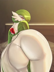 Size: 3000x4000 | Tagged: suggestive, artist:faejunkie, fictional species, gardevoir, anthro, nintendo, pokémon, 2022, butt, female, huge butt, looking at you, looking back, looking back at you, rear view, solo, solo female, thick thighs, thighs