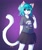Size: 1710x2048 | Tagged: safe, artist:buupnya, cat, feline, mammal, anthro, 2022, :p, black nose, blep, blue hair, blushing, bottomwear, clothes, cute, featured image, female, fur, hair, pleated skirt, pointing at self, shirt, skirt, solo, solo female, t-shirt, teal eyes, tongue, tongue out, topwear, white body, white fur