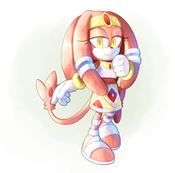 Size: 898x889 | Tagged: safe, artist:ripped-scar, tikal the echidna (sonic), echidna, fictional species, legendary pokémon, mammal, mesprit, monotreme, nintendo, pokémon, sega, sonic the hedgehog (series), blobfeet, clothes, crossover, female, looking at you, sandals, shoes, solo, solo female