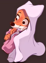 Size: 1478x2048 | Tagged: safe, artist:tohupony, maid marian (robin hood), canine, fox, mammal, red fox, anthro, disney, robin hood (disney), 2d, brown background, female, simple background, solo, solo female, vixen