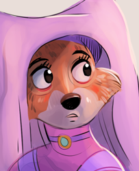 Size: 556x684 | Tagged: safe, artist:charmsey, maid marian (robin hood), canine, fox, mammal, red fox, anthro, disney, robin hood (disney), 2015, 2d, bust, female, looking at something, simple background, solo, solo female, vixen