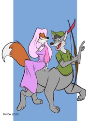Size: 960x1280 | Tagged: safe, artist:dutch, maid marian (robin hood), robin hood (robin hood), oc, oc only, canine, fox, mammal, red fox, taur, disney, robin hood (disney), arrow, brother, brother and sister, cosplay, female, looking at each other, male, siblings, sister, vixen
