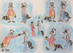 Size: 1680x1215 | Tagged: safe, artist:alexfurry17, bert raccoon (the raccoons), lisa raccoon (the raccoons), mammal, procyonid, raccoon, anthro, the raccoons (series), female, male, same height