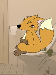 Size: 960x1280 | Tagged: suggestive, artist:hatchlingbyheart, canine, fox, mammal, constipation, fart, solo, toilet