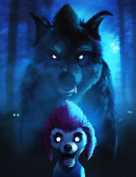 Size: 1280x1659 | Tagged: safe, artist:wreckham, canine, dog, fictional species, mammal, poodle, werewolf, feral, 100% wolf, creepy, duo, duo male, flashheart lupin (100% wolf), freddy lupin (100% wolf), male, males only