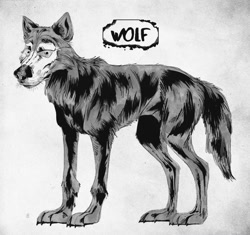 Size: 922x866 | Tagged: safe, artist:wreckham, canine, mammal, wolf, feral, 2022, 2d, ambiguous gender, monochrome, simple background, solo, solo ambiguous, white background