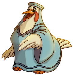 Size: 577x600 | Tagged: safe, artist:teq-uila, lady kluck (robin hood), bird, chicken, anthro, disney, robin hood (disney), 2d, beak, female, front view, hen, looking at you, open beak, open mouth, simple background, solo, solo female, three-quarter view, transparent background