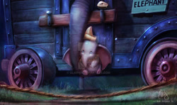 Size: 1164x687 | Tagged: safe, artist:glimpen, dumbo (character), mrs. jumbo (dumbo), elephant, mammal, feral, disney, dumbo (film), deviantart watermark, duo, emotional, female, male, mother, mother and child, mother and son, proboscis, scene interpretation, son, trunk, ungulate, watermark, young