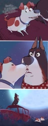 Size: 734x1920 | Tagged: artist needed, source needed, safe, max (the secret life of pets), rooster (the secret life of pets), canine, dog, mammal, feral, illumination entertainment, the secret life of pets, blushing, car, collar, comic, licking, looking down, male, male/male, maxster (the secret life of pets), night, shocked, sitting, tongue, tongue out, vehicle