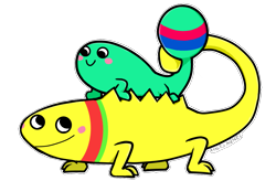 Size: 1100x720 | Tagged: safe, artist:marilolswagxd, part of a set, lizard, reptile, feral, series:rhythm heaven reanimated, nintendo, rhythm heaven, blushing, female, holding, looking at each other, male, male/female, maracas, simple background, tail, tail hold, transparent background