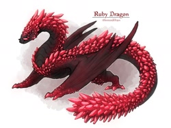 Size: 1539x1155 | Tagged: safe, artist:krocodilian, dragon, fictional species, feral, ambiguous gender, gem, horns, ruby, scales, tail, winged arms, wings