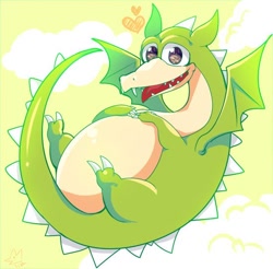 Size: 550x542 | Tagged: safe, artist:aoinudayo, grim matchstick (cuphead), dragon, fictional species, western dragon, feral, cuphead, cute, heart, looking at you, male, open mouth, open smile, smiling, smiling at you, solo, solo male