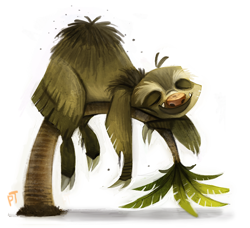 Size: 684x623 | Tagged: safe, artist:cryptid-creations, mammal, sloth, three-toed sloth, feral, 2d, ambiguous gender, eyes closed, plant, simple background, sleeping, smiling, solo, solo ambiguous, tree, white background