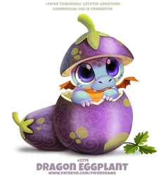 Size: 670x701 | Tagged: safe, artist:cryptid-creations, dragon, fictional species, western dragon, feral, 2d, ambiguous gender, baby, cryptid-creations is trying to murder us, cute, eggplant, hatching, pun, simple background, solo, solo ambiguous, visual pun, white background, young