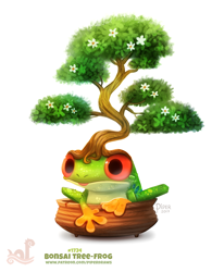 Size: 700x899 | Tagged: safe, artist:cryptid-creations, amphibian, fictional species, flora fauna, frog, hybrid, feral, 2d, ambiguous gender, flower, plant, pun, simple background, solo, solo ambiguous, tree, tree frog, visual pun, white background