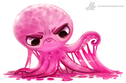 Size: 900x594 | Tagged: safe, artist:cryptid-creations, mollusk, octopus, feral, 2d, ambiguous gender, gum, simple background, solo, solo ambiguous, white background