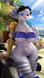 Size: 1080x1920 | Tagged: suggestive, artist:yamimarik1994, rivet (r&c), fictional species, lombax, mammal, anthro, ratchet & clank, 3d, beach, bedroom eyes, belly button, breasts, clothes, cloud, dialogue, digital art, ears, eyelashes, female, floppy ears, fur, goggles, goggles on head, gris swimsuit meme, hair, looking at you, nipple outline, ocean, one-piece swimsuit, palm tree, phone, pink nose, plant, pose, prosthetic arm, prosthetics, sand, see-through, sharp teeth, sky, solo, solo female, source filmmaker, swimsuit, tail, talking, talking to viewer, teeth, text, thighs, tree, water, wide hips