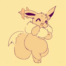Size: 600x600 | Tagged: safe, artist:cco00oo, eevee, eeveelution, fictional species, mammal, feral, nintendo, pokémon, 2020, 2d, 2d animation, ambiguous gender, animated, bipedal, cute, dancing, digital art, dipstick tail, ears, eyes closed, fluff, frame by frame, fur, gigantamax, neck fluff, open mouth, paws, simple background, solo, solo ambiguous, standing, tail, tongue