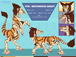 Size: 4000x3000 | Tagged: safe, artist:fluffybardo, big cat, feline, fictional species, mammal, sergal, tiger, feral, glasses, reference sheet, solo, text
