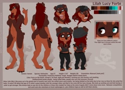 Size: 1280x920 | Tagged: safe, artist:kikimochan, oc, oc:lilah lucy forte, canine, dog, mammal, rottweiler, anthro, angry, baseball cap, beanie, bottomwear, breasts, cap, clothes, color palette, complete nudity, featureless breasts, featureless crotch, female, gritted teeth, happy, hat, headwear, heterochromia, multiple images, multiple poses, nudity, pants, reference sheet, solo, solo female, tank top, teeth, tongue, tongue out, topwear