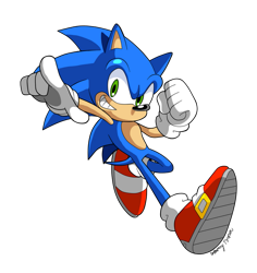 Size: 869x919 | Tagged: safe, artist:nextgrandcross, sonic the hedgehog (sonic), hedgehog, mammal, anthro, sega, sonic the hedgehog (series), blue body, blue fur, clothes, fist, fur, gloves, looking at you, male, pointing, pointing at you, quills, smiling, sneakers, solo, solo male, tail, teeth, white gloves