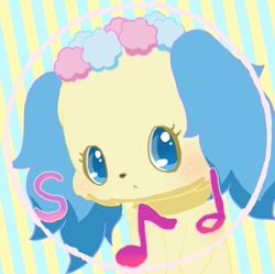 Size: 847x843 | Tagged: safe, artist:enviouskirby, sapphie (jewelpet), canine, cavalier king charles spaniel, dog, mammal, spaniel, ambiguous form, jewelpet (sanrio), sanrio, ears, female, garland, solo, solo female