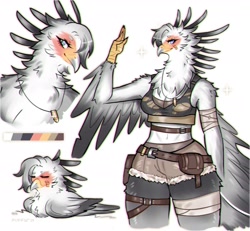 Size: 2500x2307 | Tagged: safe, artist:puffyrin, bird, bird of prey, secretary bird, anthro, feral, beak, feathers, female, reference sheet, solo, solo female, thick thighs, thighs, wide hips, winged arms