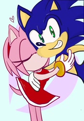 Size: 1431x2048 | Tagged: safe, artist:irllyh8ithere_, amy rose (sonic), sonic the hedgehog (sonic), hedgehog, mammal, anthro, sega, sonic the hedgehog (series), duo, male/female, shipping, sonamy (sonic)