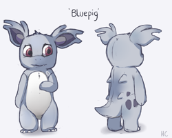 Size: 2000x1600 | Tagged: safe, artist:happycrumble, oc, oc only, oc:bluepig (happycrumble), fictional species, nidorina, semi-anthro, nintendo, pokémon, character name, claws, female, front view, rear view, reference sheet, solo, solo female, tail, text, toe claws, toes