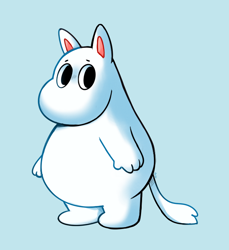 Size: 640x700 | Tagged: safe, artist:happycrumble, fictional species, mammal, moomin, troll, anthro, moomins (series), ambiguous gender, simple background, solo, solo ambiguous, tail, teal background, white body