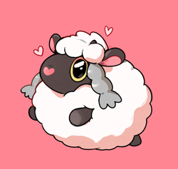 Size: 780x740 | Tagged: safe, artist:happycrumble, bovid, caprine, fictional species, mammal, sheep, wooloo, feral, nintendo, pokémon, ambiguous gender, heart, heart nose, love heart, pink background, simple background, solo, solo ambiguous, wool