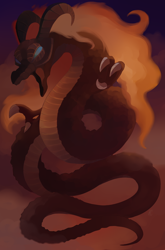 Size: 1290x1950 | Tagged: safe, artist:happycrumble, dragon, eastern dragon, fictional species, feral, nintendo, the legend of zelda, the legend of zelda: ocarina of time, ambiguous gender, claws, fire, long body, serpentine, solo, solo ambiguous, volvagia (zelda)