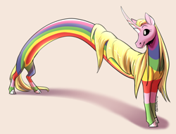 Size: 1250x950 | Tagged: safe, artist:cosmalumi, lady rainicorn (adventure time), fictional species, mammal, rainicorn, feral, adventure time, cartoon network, black sclera, cloven hooves, colored sclera, female, hair, hooves, mane, smiling, solo, solo female, tail