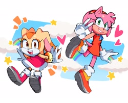 Size: 2048x1654 | Tagged: safe, artist:violetmadness7, amy rose (sonic), cream the rabbit (sonic), hedgehog, lagomorph, mammal, rabbit, anthro, sega, sonic the hedgehog (series), duo, duo female, female, females only, outfit swap
