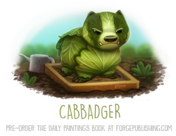 Size: 911x702 | Tagged: safe, artist:cryptid-creations, badger, fictional species, food creature, hybrid, mammal, mustelid, feral, 2d, ambiguous gender, cabbage, food, pun, solo, solo ambiguous, visual pun