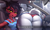 Size: 1280x771 | Tagged: suggestive, artist:whisperfoot, loona (vivzmind), millie (vivzmind), canine, demon, fictional species, hellhound, imp, mammal, anthro, helluva boss, snapchat, 2022, big butt, black hair, breasts, butt, car, clothes, drive through meme, drive thru, duo, duo female, ears, female, females only, fur, gray body, gray fur, gray hair, hair, horns, looking at you, meme, red body, selfie, tail, thick thighs, thighs, vehicle