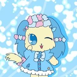 Size: 1001x1000 | Tagged: artist needed, source needed, useless source url, safe, sapphie (jewelpet), canine, cavalier king charles spaniel, dog, mammal, spaniel, semi-anthro, jewelpet (sanrio), sanrio, clothes, dress, ears, female, garland, solo, solo female, tail