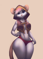 Size: 930x1280 | Tagged: suggestive, artist:aozee, oc, oc only, mammal, mouse, rodent, anthro, 2022, bedroom eyes, belly button, breasts, clothes, commission, detailed background, digital art, ears, eyelashes, female, fur, hair, hoodie, looking at you, panties, partial nudity, pink nose, solo, solo female, tail, thighs, topless, topwear, underwear, wide hips
