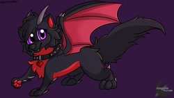 Size: 1920x1080 | Tagged: safe, artist:anonfurryartist, oc, oc only, dragon, fictional species, feral, ambiguous gender, black body, black fur, fur, red body, red fur, solo, wings