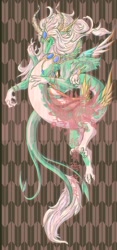 Size: 1030x2202 | Tagged: safe, artist:inari_inc, oc, oc only, dragon, fictional species, feral, ambiguous gender, green body, hair, long tail, solo, tail, white hair
