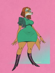 Size: 1536x2048 | Tagged: safe, artist:wolftang, suki lane (sing), canine, dog, mammal, saluki, anthro, illumination entertainment, sing (film), 2022, bedroom eyes, big breasts, breasts, female, glasses, high heel boots, looking at you, looking down, looking down at you, round glasses, smiling, smiling at you, solo, solo female, thick thighs, thighs, wide hips