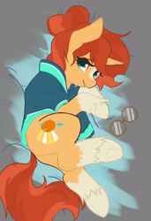 Size: 2400x3500 | Tagged: safe, anonymous artist, sunburst (mlp), equine, fictional species, mammal, pony, unicorn, feral, friendship is magic, hasbro, my little pony, 2022, biting, blaze (coat marking), body markings, cloak, clothes, coat markings, cute, cutie mark, digital art, facial markings, female, glasses, glasses off, gray background, grin, hair, hair bun, head marking, high res, hooves, horn, lip biting, looking at you, lying down, mare, multicolored hair, multicolored tail, on side, rule 63, simple background, sketch, smiling, smiling at you, socks (coat markings), solo, solo female, sunstone (mlp), tail, teal eyes, two toned hair, two toned tail, underhoof, unshorn fetlocks