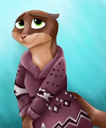 Size: 1059x1280 | Tagged: safe, artist:marcushunter, mrs. otterton (zootopia), mammal, mustelid, otter, anthro, disney, zootopia, 2d, clothes, dress, female, front view, smiling, solo, solo female, three-quarter view