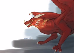 Size: 3500x2500 | Tagged: safe, artist:piledtail, oc, oc only, dragon, fictional species, feral, ambiguous gender, fantasy, fire, horns, red body, solo, wings