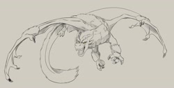 Size: 3500x1771 | Tagged: safe, artist:hiryunatsuakai, oc, oc only, dragon, fictional species, feral, ambiguous gender, angry, fantasy, flying, solo