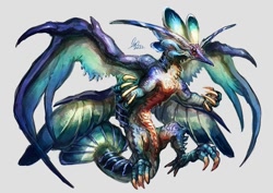 Size: 700x495 | Tagged: safe, artist:torihasiden, oc, oc only, arthropod, dragon, fictional species, insect, feral, ambiguous gender, fantasy, solo, wings