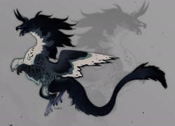 Size: 2199x1593 | Tagged: safe, artist:mortimillian, oc, oc only, feral, ambiguous gender, black body, black fur, fantasy, fur, solo, white body, white fur, wings