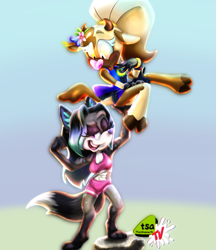 Size: 839x972 | Tagged: safe, artist:thesheeark, bovid, canine, cattle, cow, mammal, wolf, anthro, sega, sonic the hedgehog (series), duo, duo female, female, females only