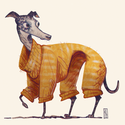 Size: 1339x1339 | Tagged: safe, artist:lundsfryd, canine, dog, mammal, whippet, feral, 2022, ambiguous gender, clothes, simple background, solo, solo ambiguous, sweater, topwear, white background
